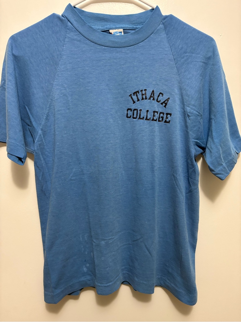 Champion Blue Ithaca College Short Sleeve Tee thrashed vintage college ringer